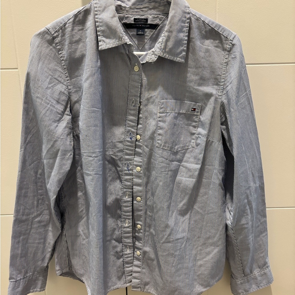 Tommy Hilfiger Women’s Classic Blue & White Striped Button Down Shirt